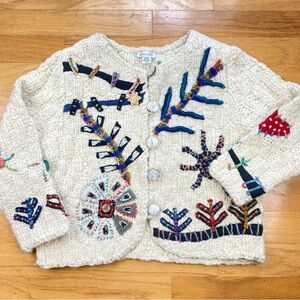 VTG MFA Boston Chunky Knit Wool Cardigan Sweater Embroidered Heart Size M